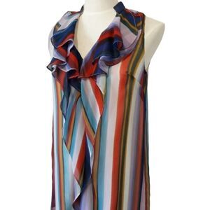 BCBG MAX AZRIA Mini tunic Dress cheer ruffle color block romantic stripe -S